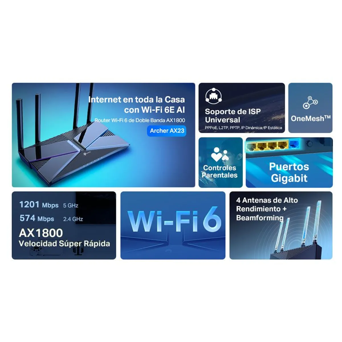 TP LINK - Router Tp-Link Archer AX23 AX1800 Dual-Band 2,4/5GHz, Wi-Fi 6 One Mesh