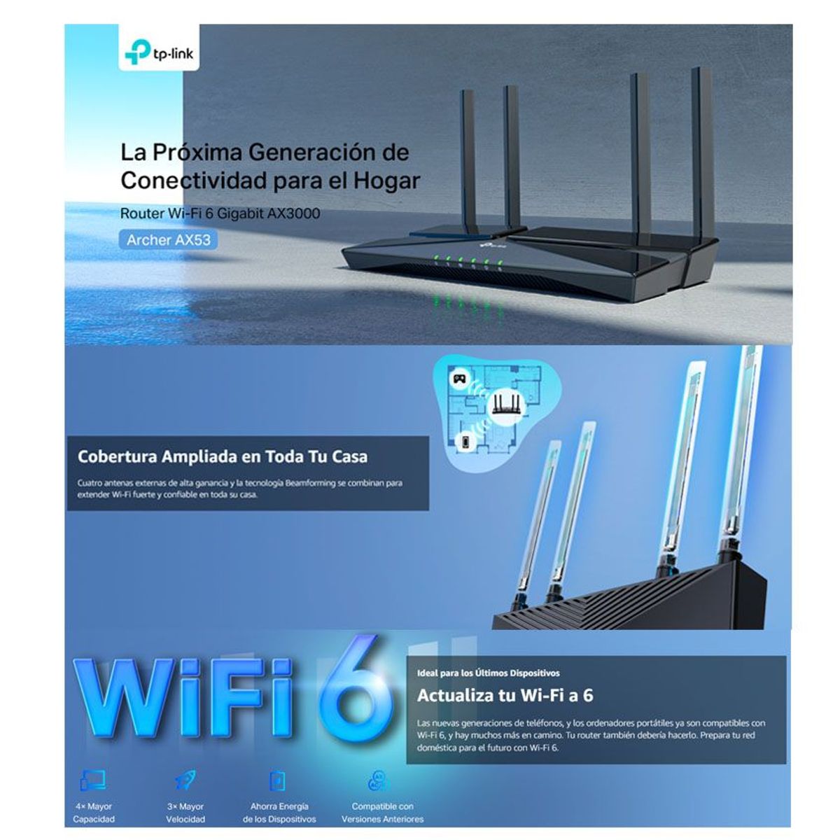 TP LINK - Router Tp-Link Archer AX53 AX3000 Dual-Band 2,4/5GHz, Gigabit Wi-Fi 6