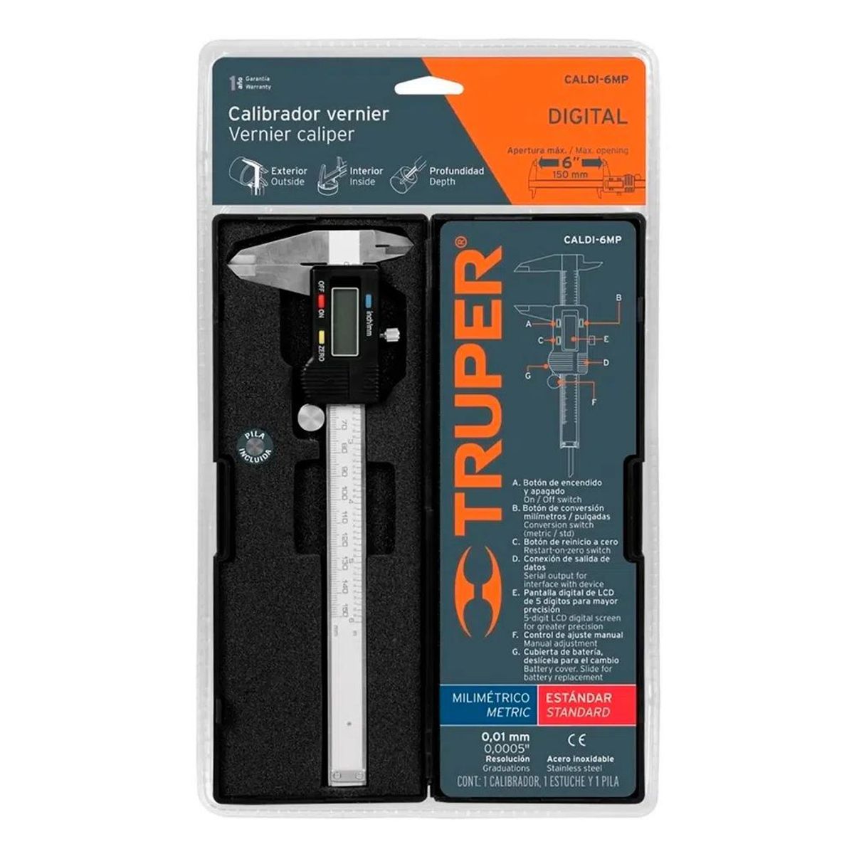 TRUPER - Calibrador vernier digital 6 acero inoxidable 14388 TRUPER