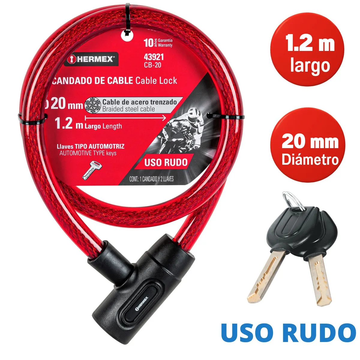 HERMEX - combo candado de disco para moto cadena de seguridad HERMEX