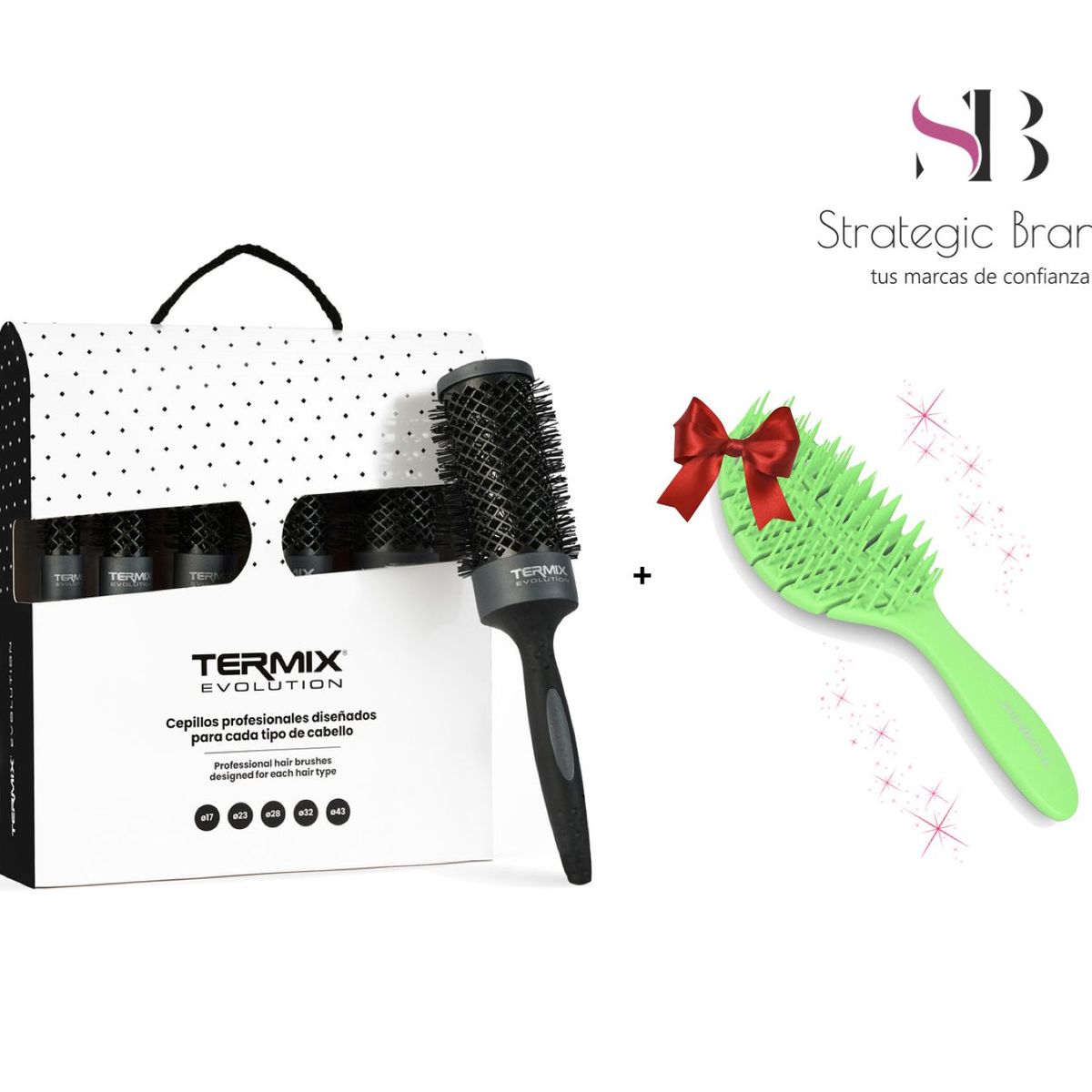 TERMIX - MALETIN X5 CEPILLOS DE CABELLO EVOL PLUS + CEPILLO DESENREDANTE VERDE