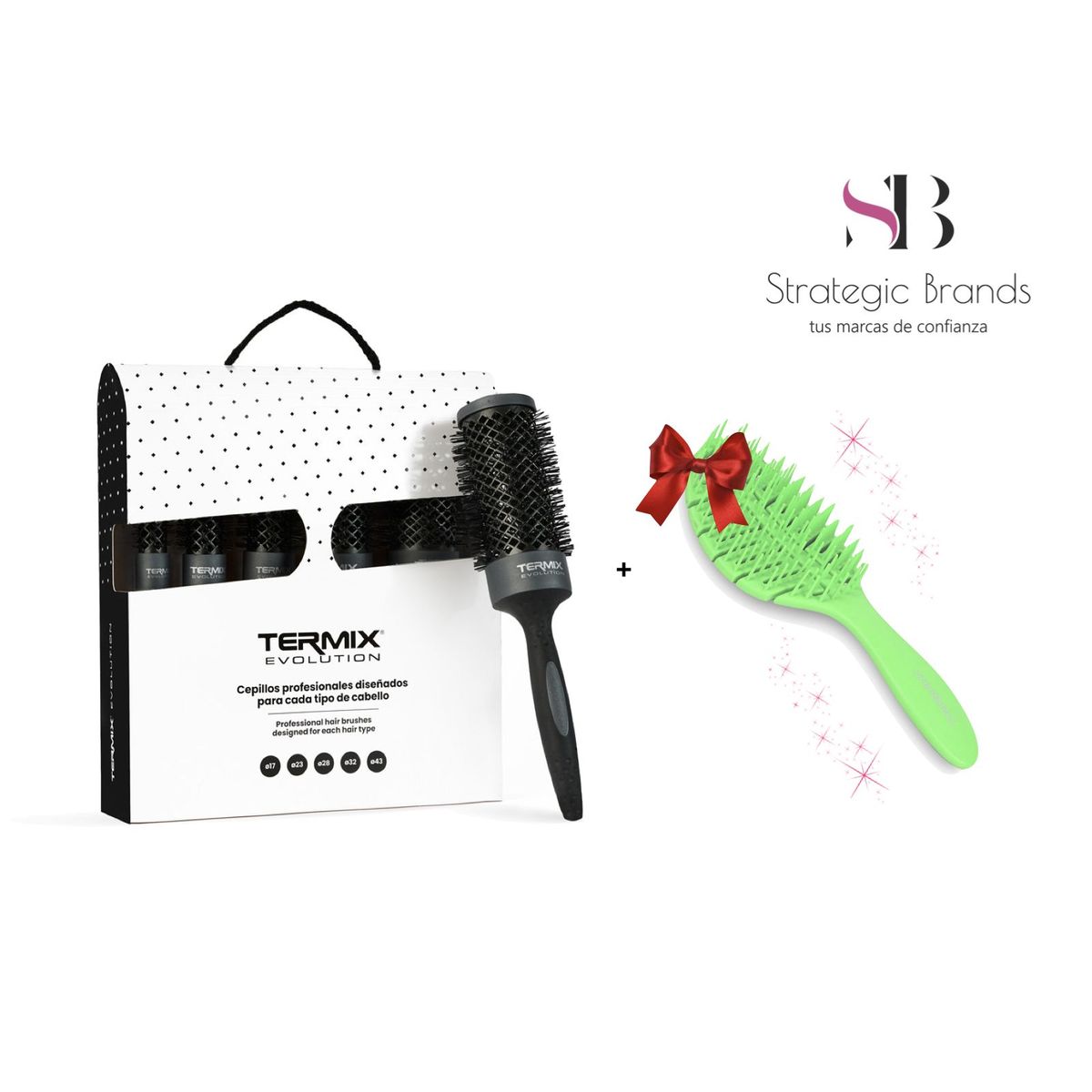 TERMIX - MALETIN X5 CEPILLOS DE CABELLO EVOL PLUS + CEPILLO DESENREDANTE VERDE