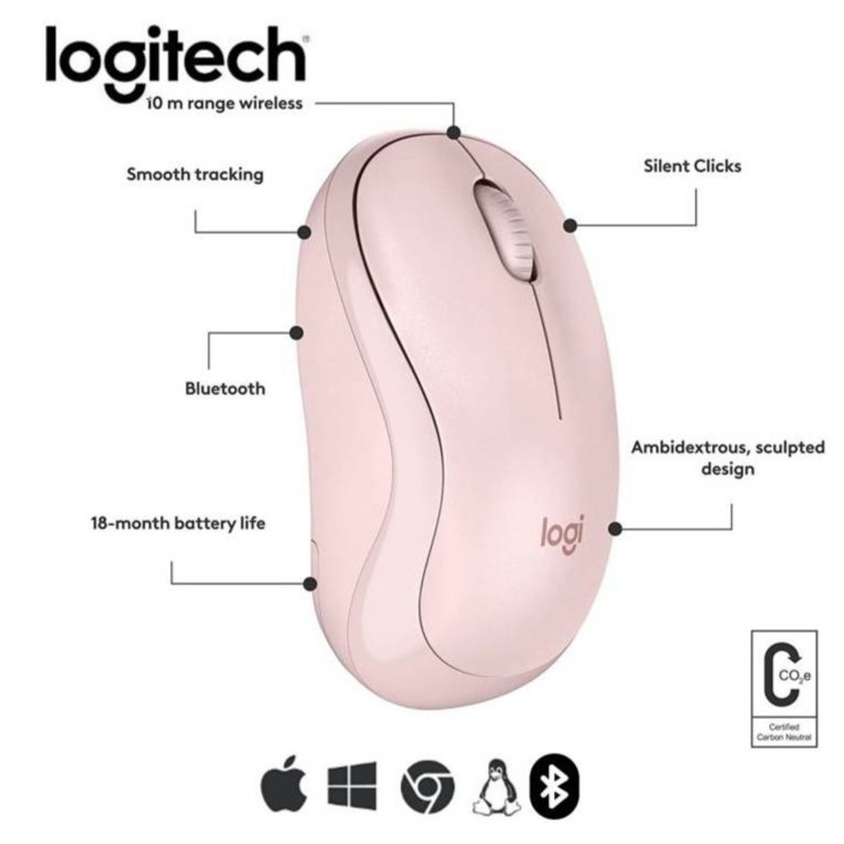 LOGITECH - MOUSE LOGITECH M240 SILENT WIRELESS BT ROSE