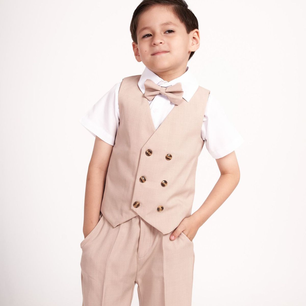 GENERICO - Conjunto traje formal short beige niño