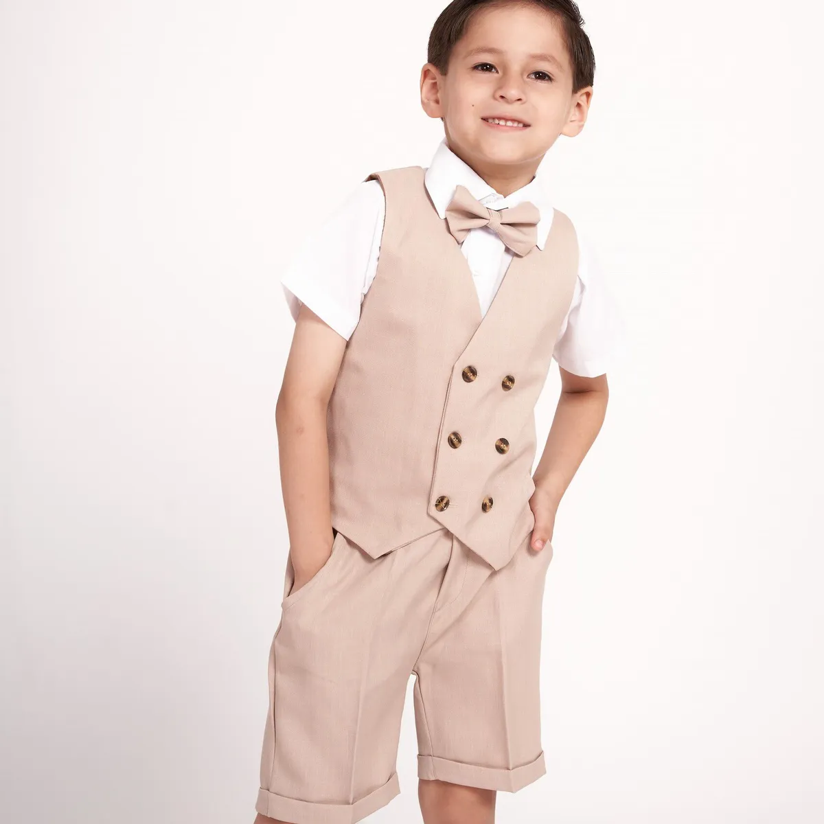 GENERICO - Conjunto traje formal short beige niño