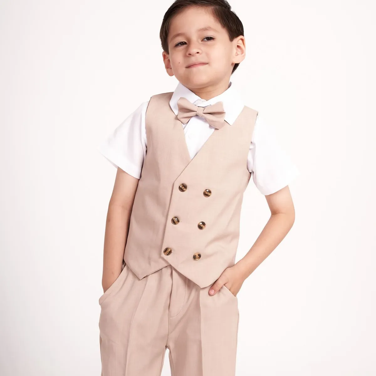 GENERICO - Conjunto traje formal short beige niño