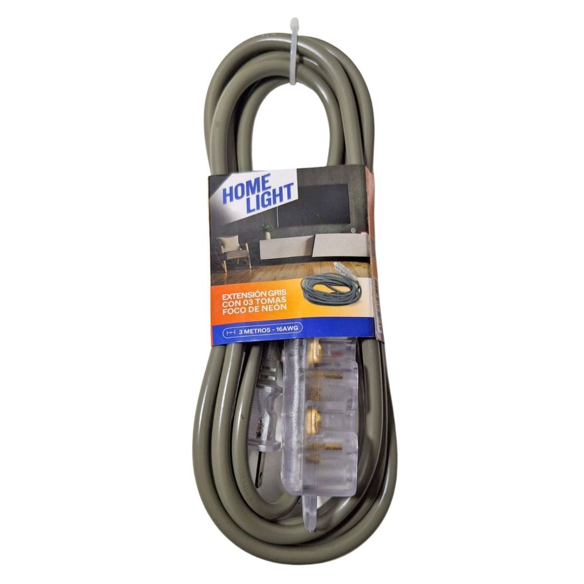 HOME LIGHT - Extension electrica vulcanizado 3 metros 3 tomas gris Home Light