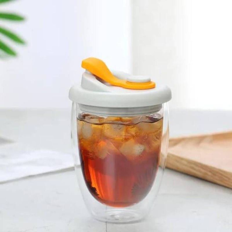 GENERICO - Vaso Doble Pared 350ml con Tapa Naranja