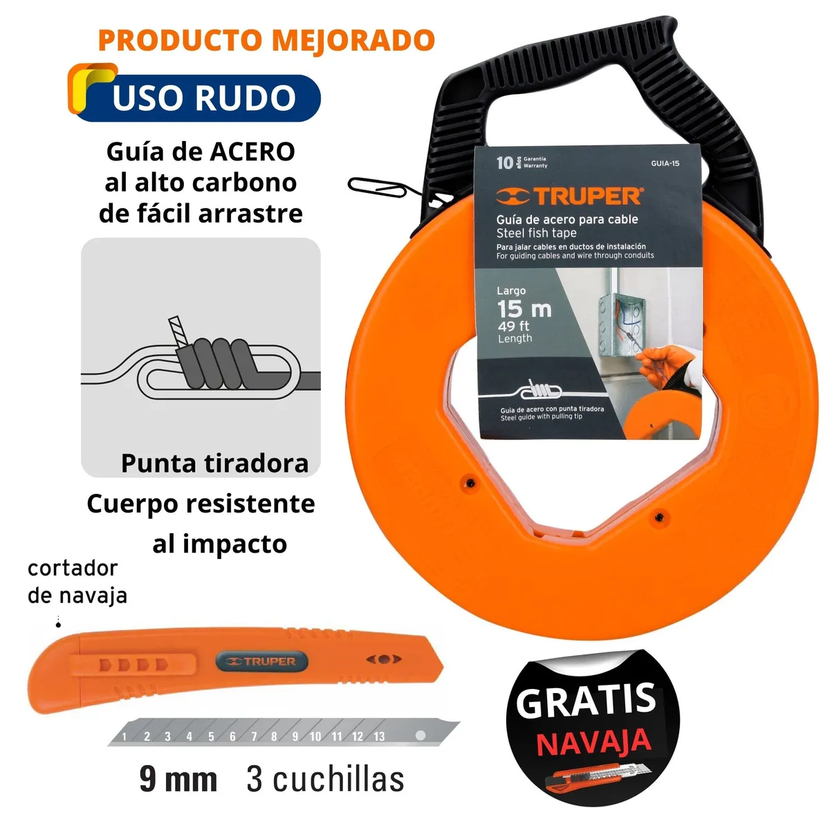 TRUPER - Wincha Pasacables 15m destornillador inalámbrico pelacable PROFESIONAL