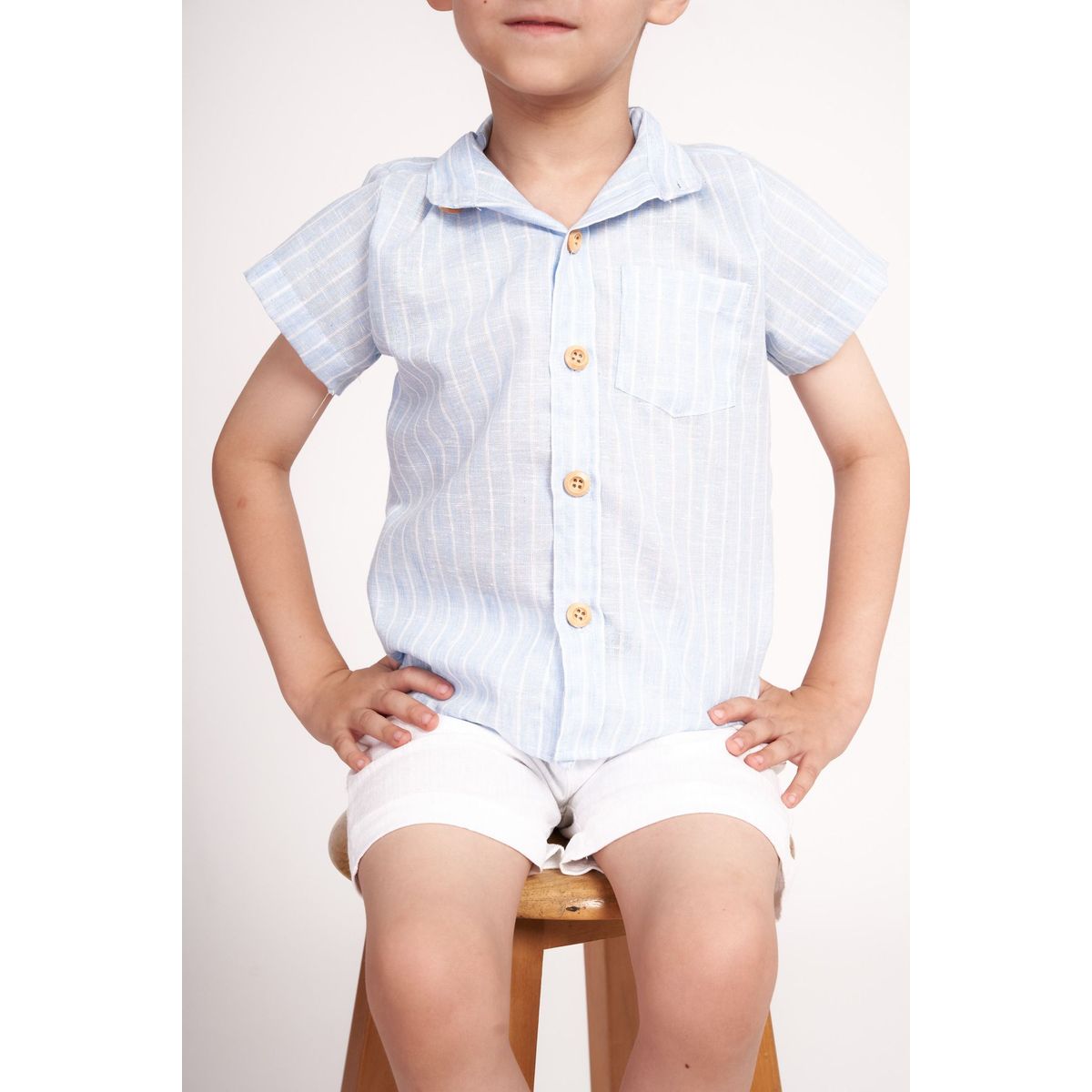 GENERICO - Camisa de lino celeste