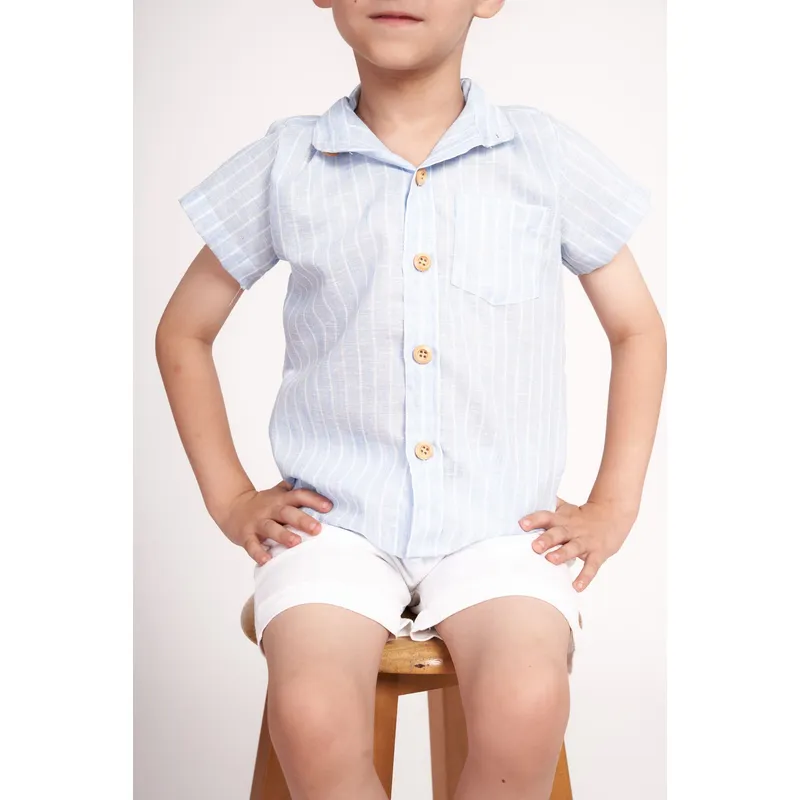 GENERICO - Camisa de lino celeste