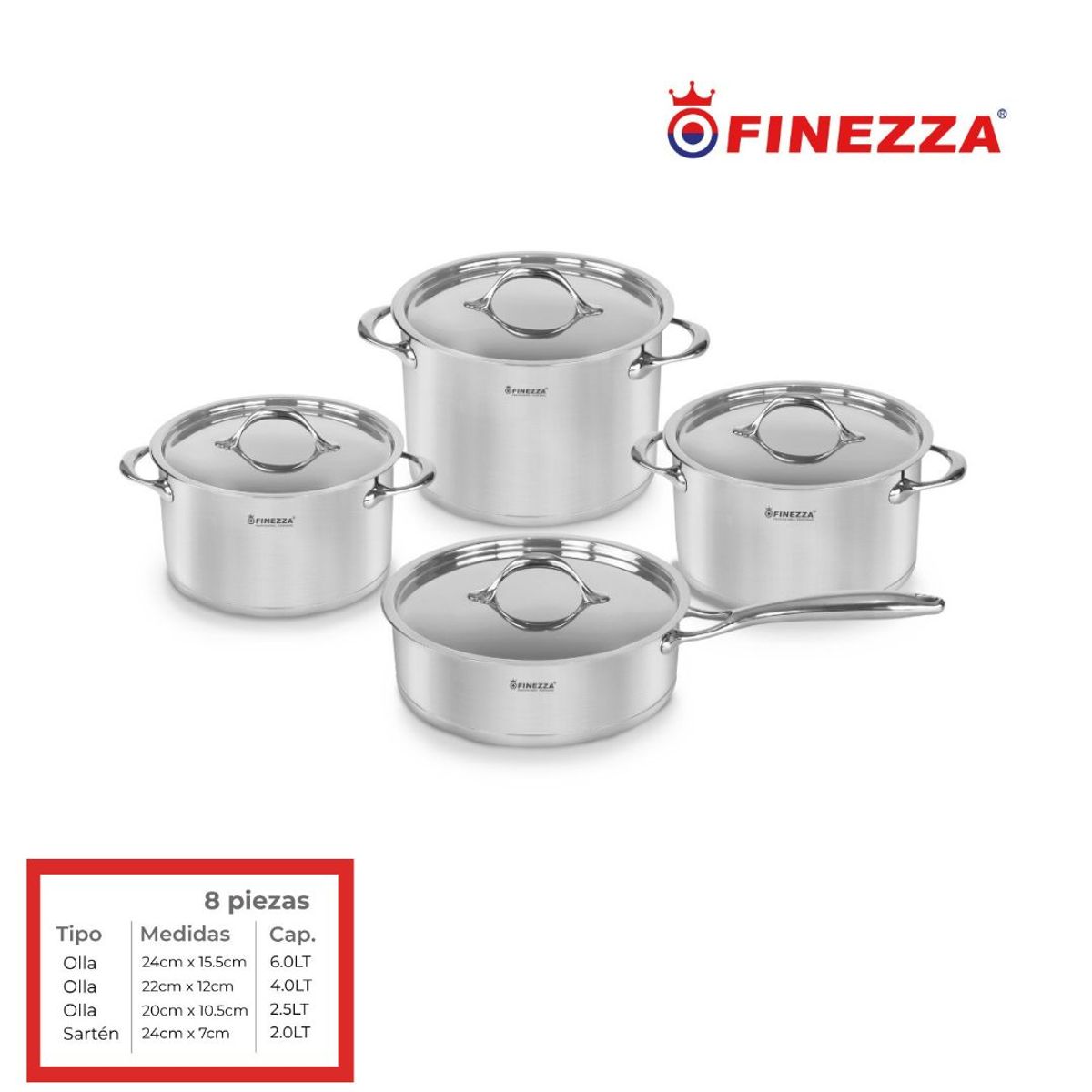 FINEZZA - JUEGO DE OLLAS ACERO INOXIDABLE 8 Pzas FINEZZA