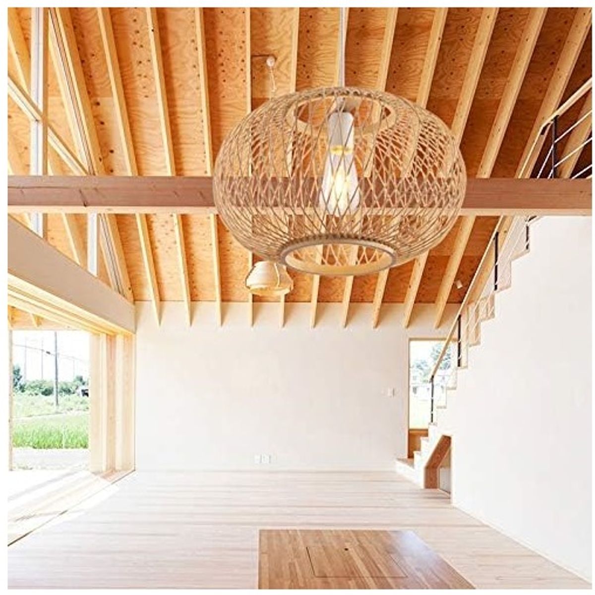 GENERICO - Lámpara de techo colgante con forma de globo de bambú