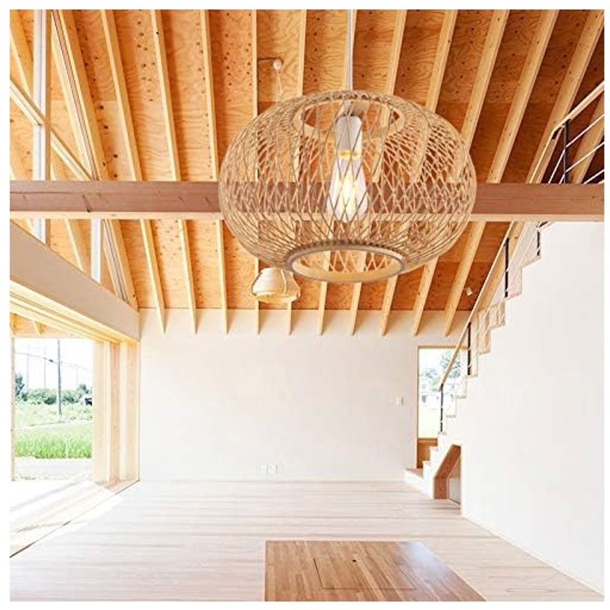 GENERICO - Lámpara de techo colgante con forma de globo de bambú