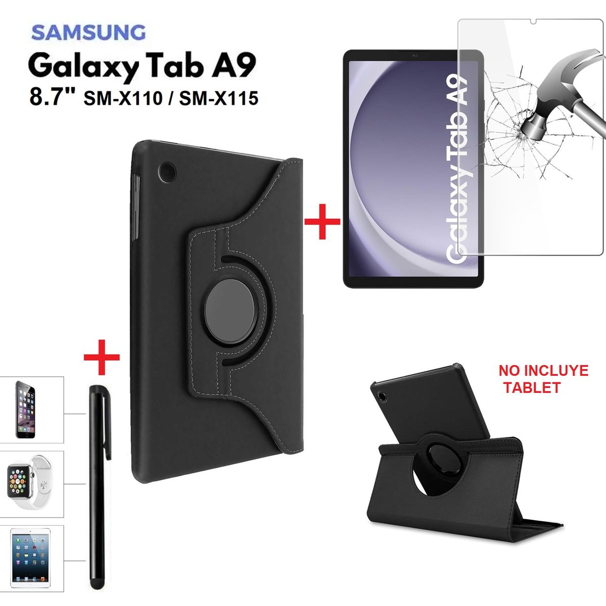 GENERICO - Funda + Mica + Lapiz para Samsung Tab A9 8.7" 2023 SM-X110 SM-X115