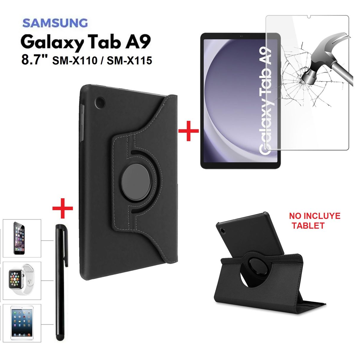 GENERICO - Funda + Mica + Lapiz para Samsung Tab A9 8.7" 2023 SM-X110 SM-X115