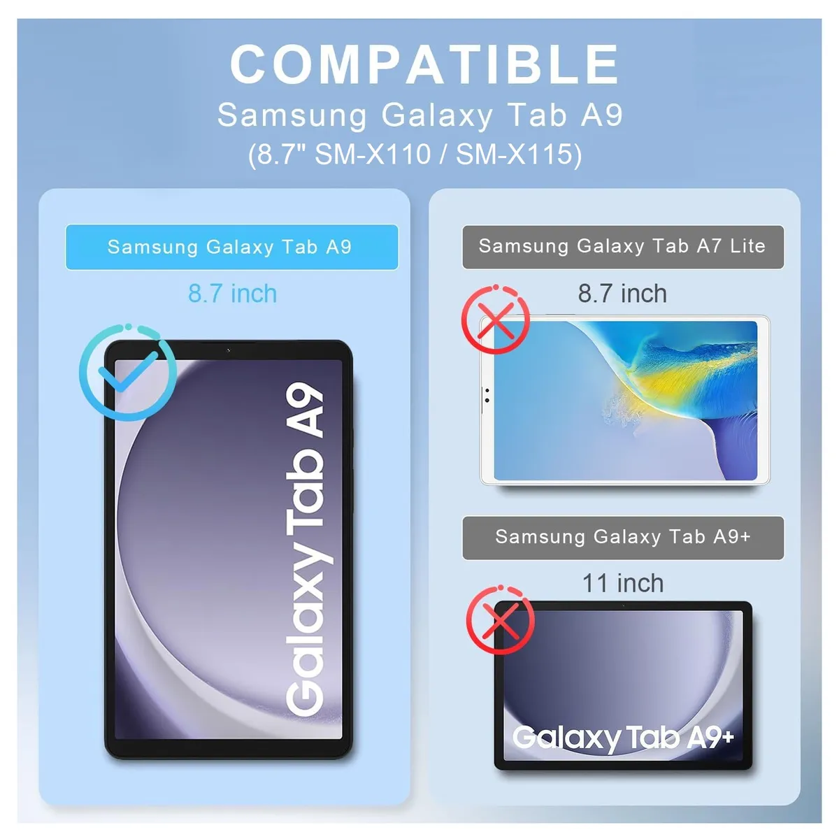 GENERICO - Funda + Mica + Lapiz para Samsung Tab A9 8.7" 2023 SM-X110 SM-X115