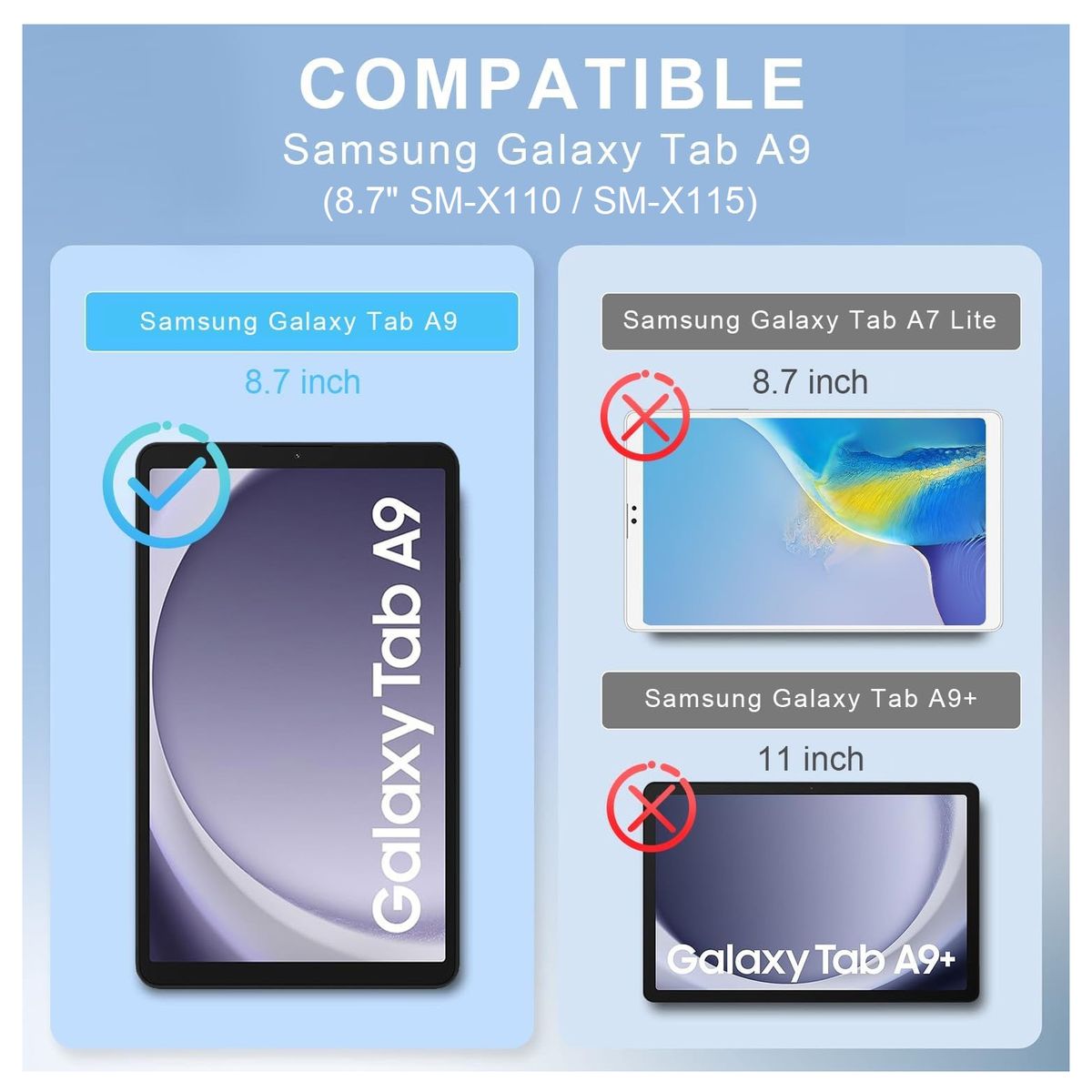 GENERICO - Funda Giratoria + Mica Vidrio para Samsung Tab A9 8.7" 2023 SM-X110