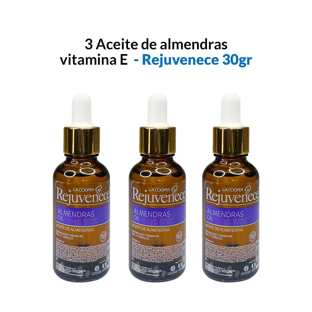 GENERICO - 3 Aceite de almendras Vitamina E 30ml - Rejuvenece