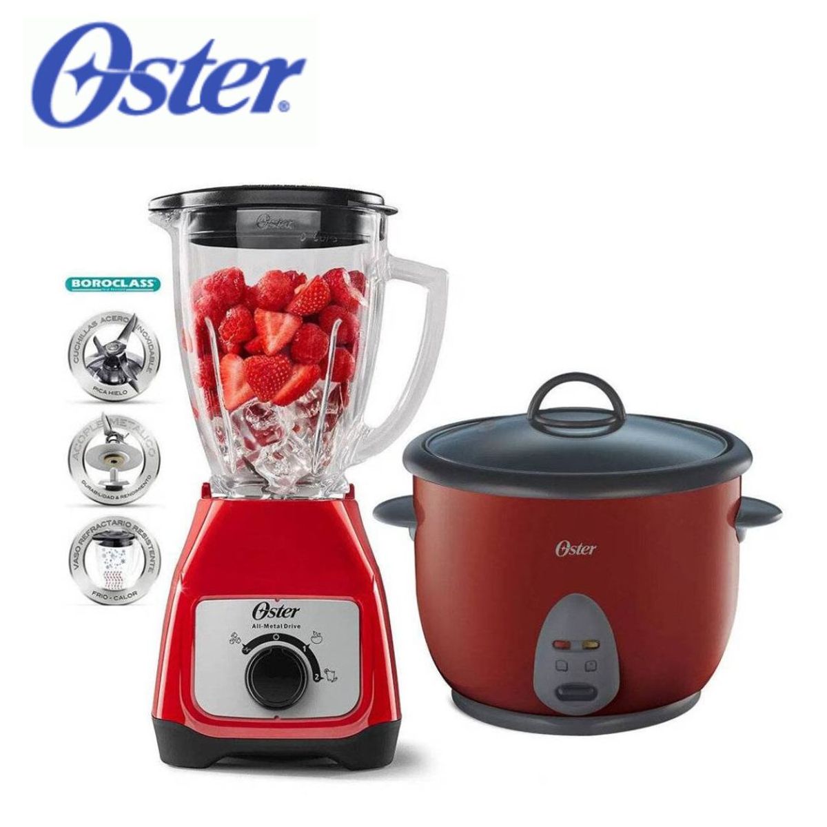 OSTER - Licuadora 2V Tritura Hielo + Olla Arrocera 1.8 Lt 1700R