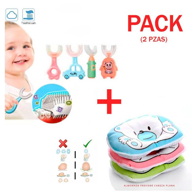 GENERICO - Cepillo U para Niña y Almohada Anti Cabeza Plana para bebé