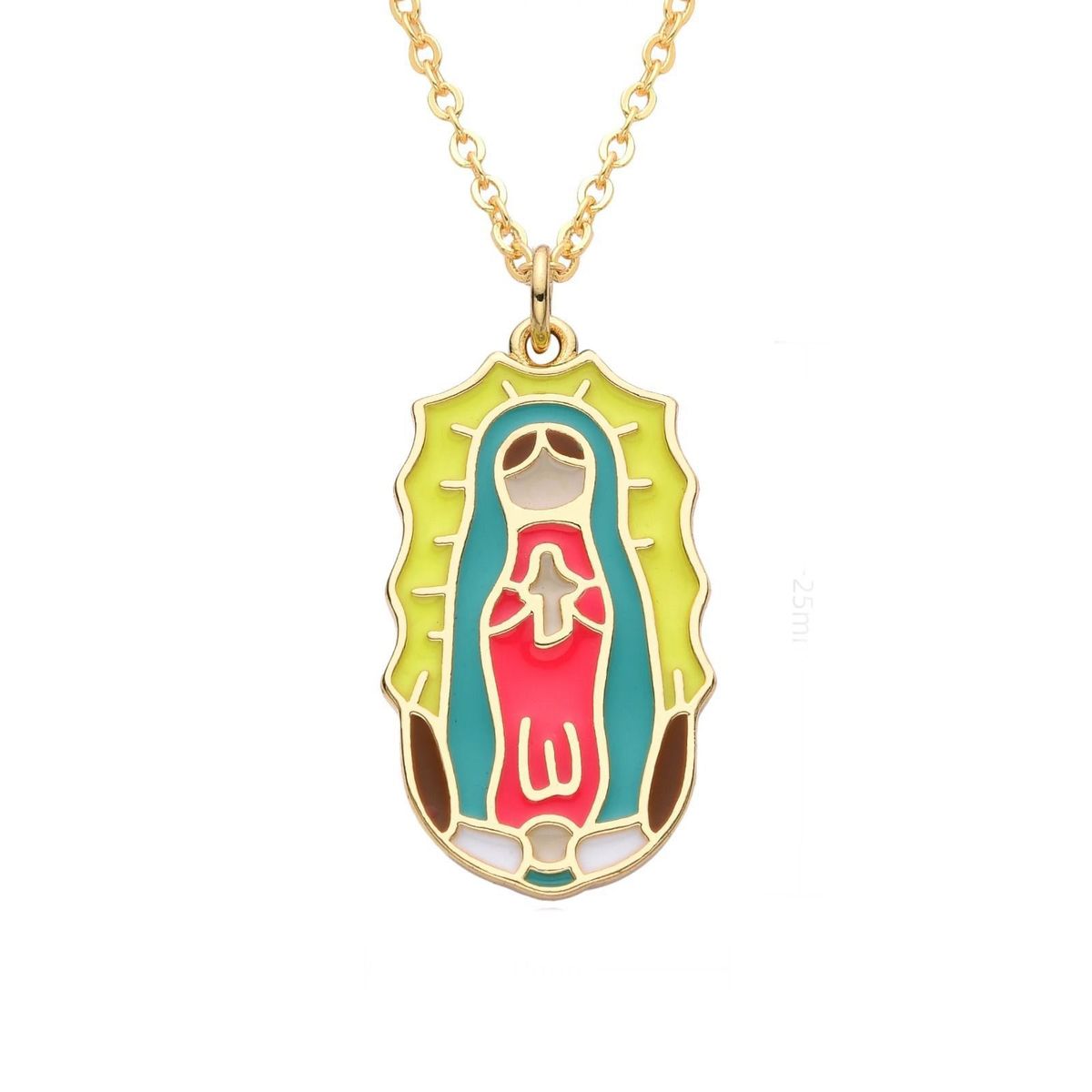 SANTORAL - Dije Virgen de Guadalupe y Cadena Dorado - Metal