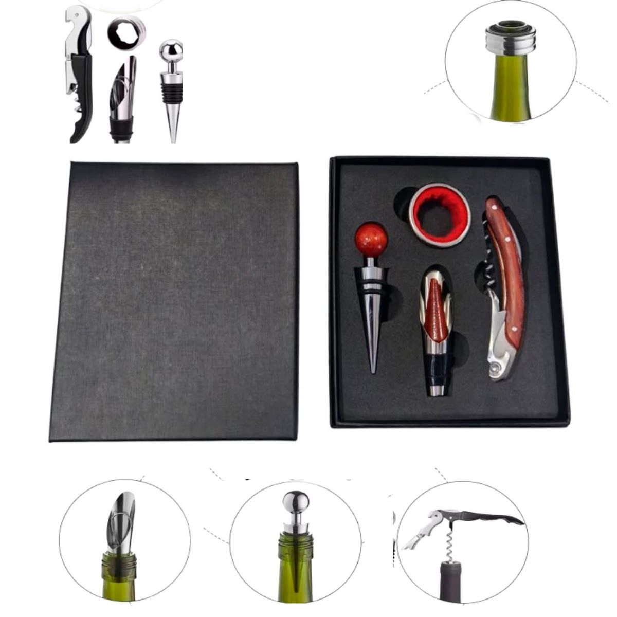 GENERICO - Kit Abridor para  Botellas con acc3sorios mango en madera