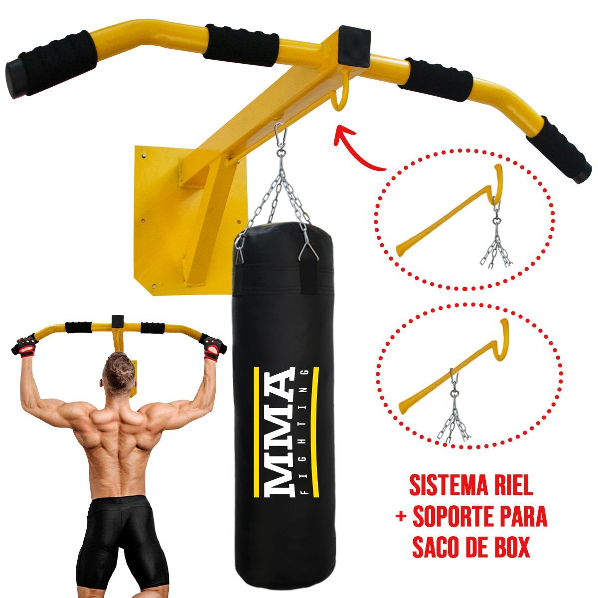 HOLGU - Barra Rack Multifuncional Saco Box  Guantes  Cadena
