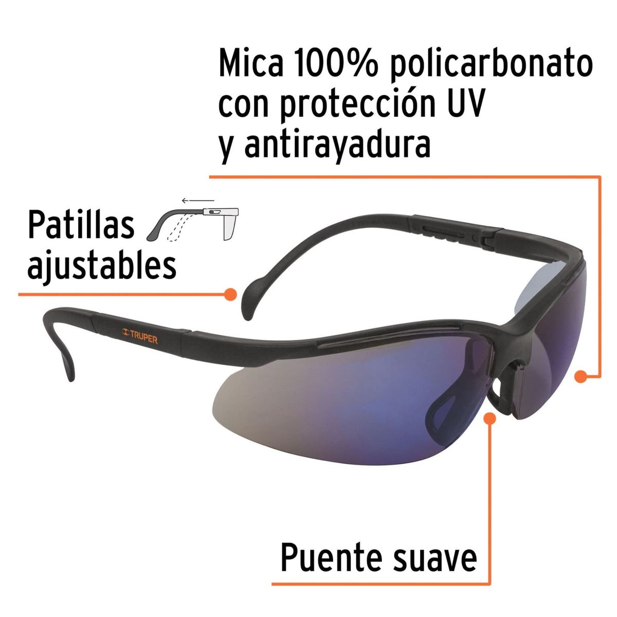 TRUPER - LENTES DE SOL LENTES DE SEGURIDAD AJUSTABLES ESPEJO AZUL TUPER VISION