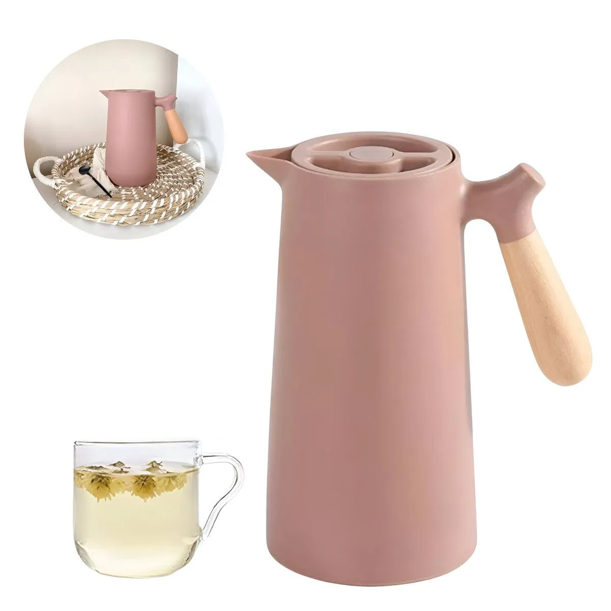 ELMEJORPRECIO - Jarra Termo Estilo Europeo De 1L Con Mango De madera Palo Rosa