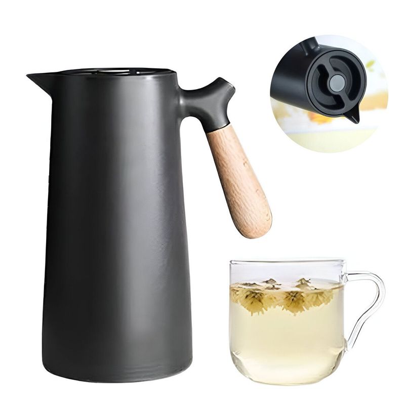 ELMEJORPRECIO - Jarra Termo Estilo Europeo De 1L Con Mango De madera Negro
