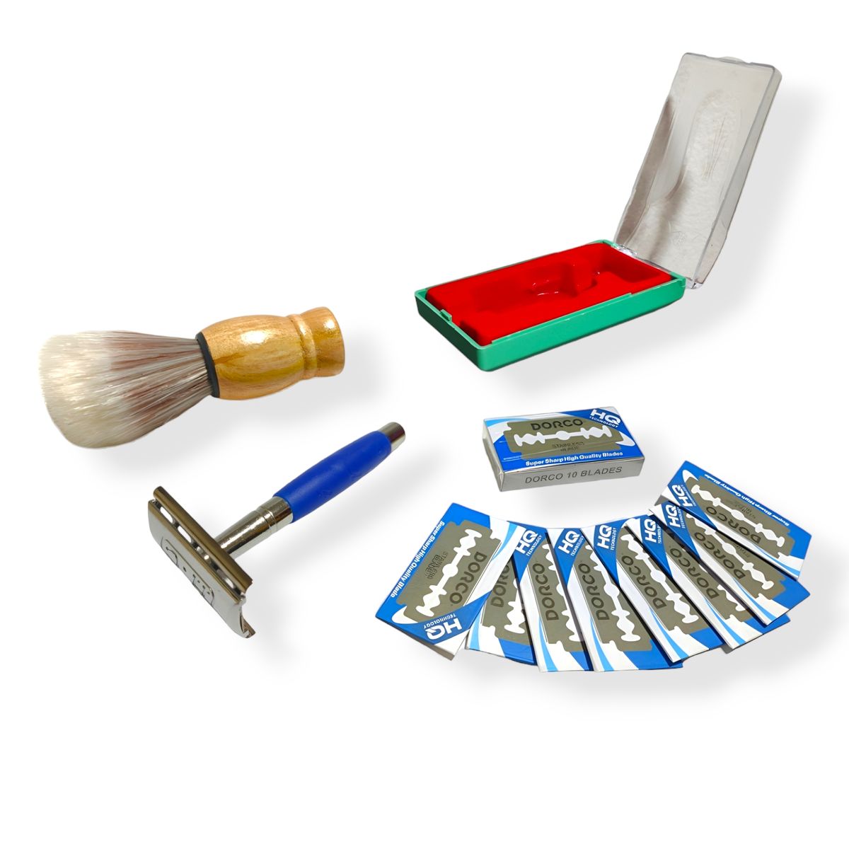 GENERICO - Afeitadora de doble filo con repuestos y brocha barbera