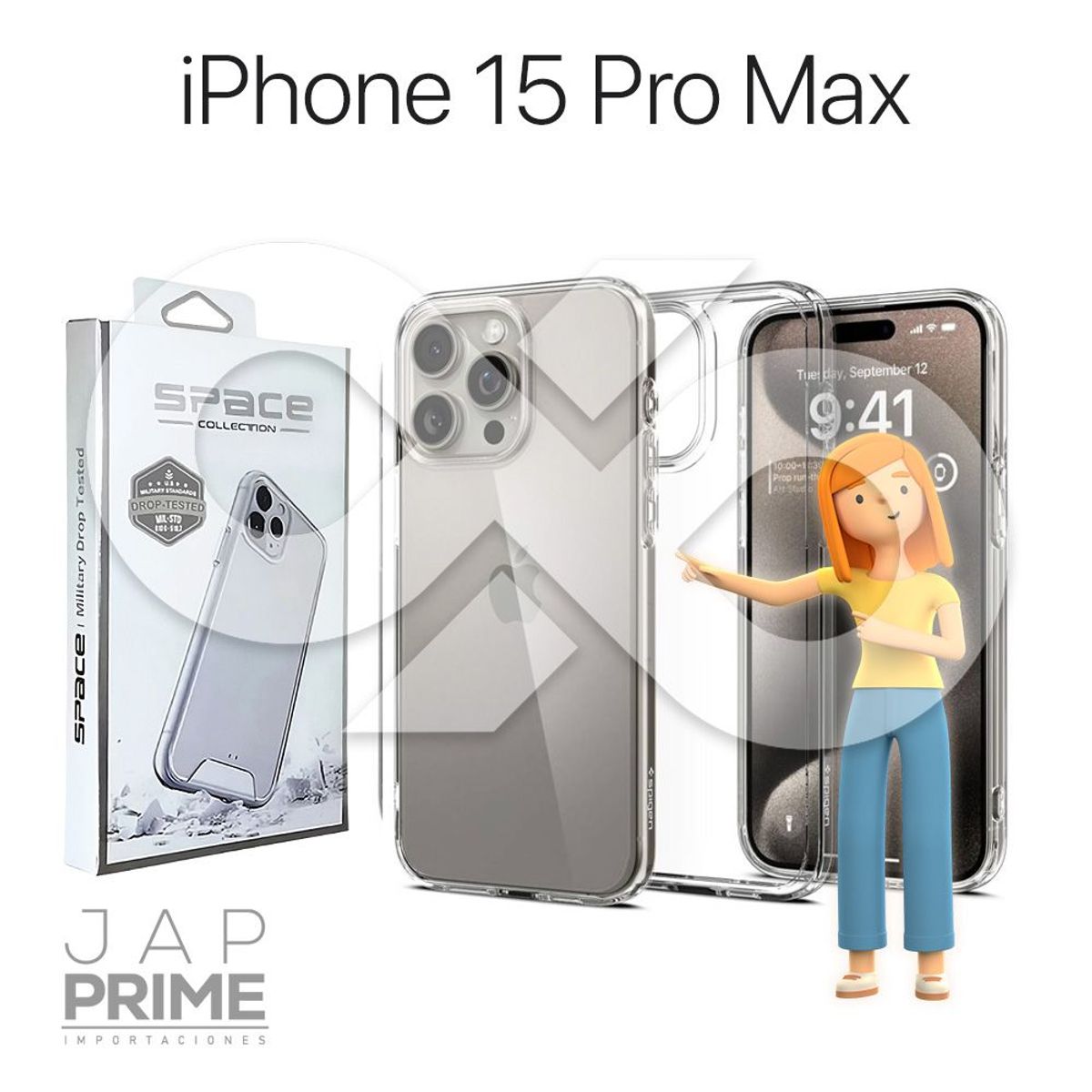 GENERICO - Case Space transparente con mica para Iphone 15 pro max
