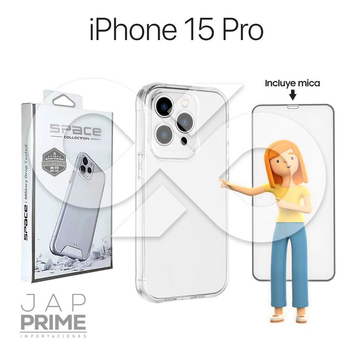 GENERICO - Case Space Transparente con mica para Iphone 15 pro VIP