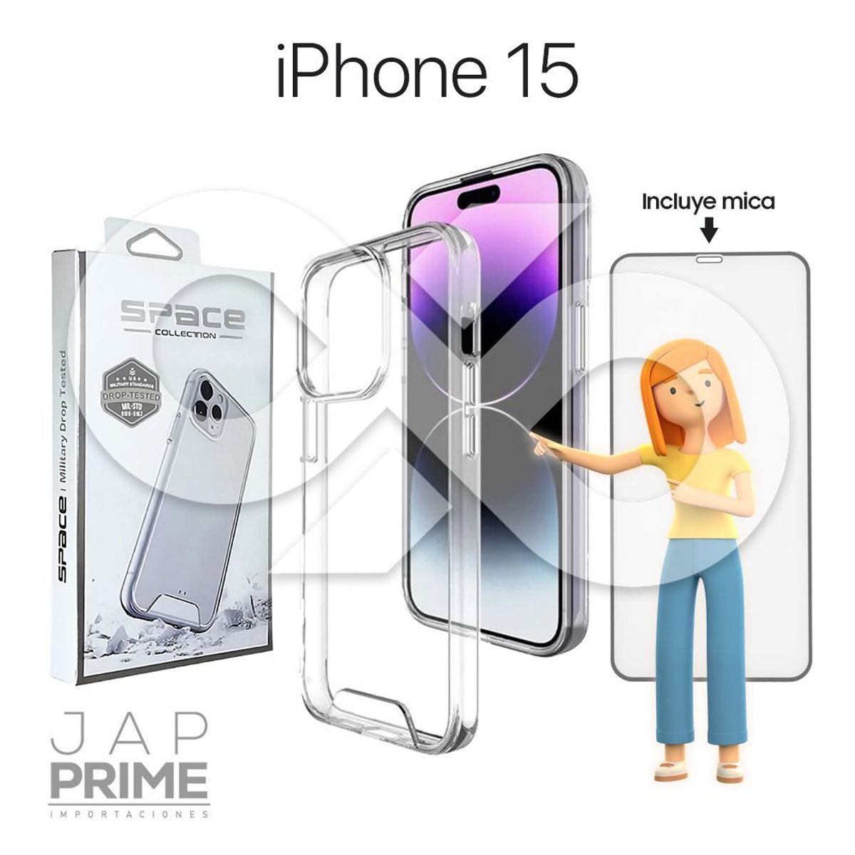 GENERICO - Case Space transparente con mica para Iphone 15 VIP PREMIUM