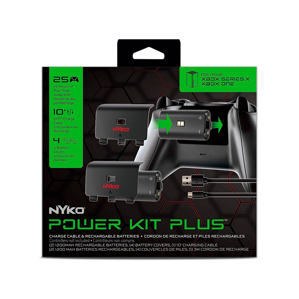 NYKO - Power Kit Plus Nyko Paquete de 2 Baterías y Cable Carga Micro USB Xbox.