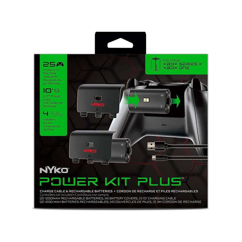 NYKO - Power Kit Plus Nyko Paquete de 2 Baterías y Cable Carga Micro USB Xbox.