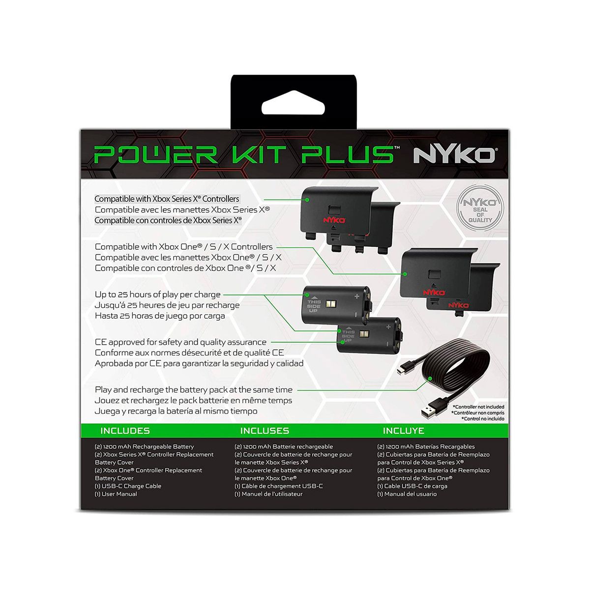 NYKO - Power Kit Plus Nyko Paquete de 2 Baterías y Cable Carga Micro USB Xbox.