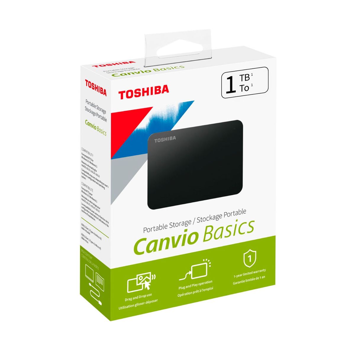 TOSHIBA - Disco Duro Externo Toshiba 1TB Canvio Basics USB 3.0