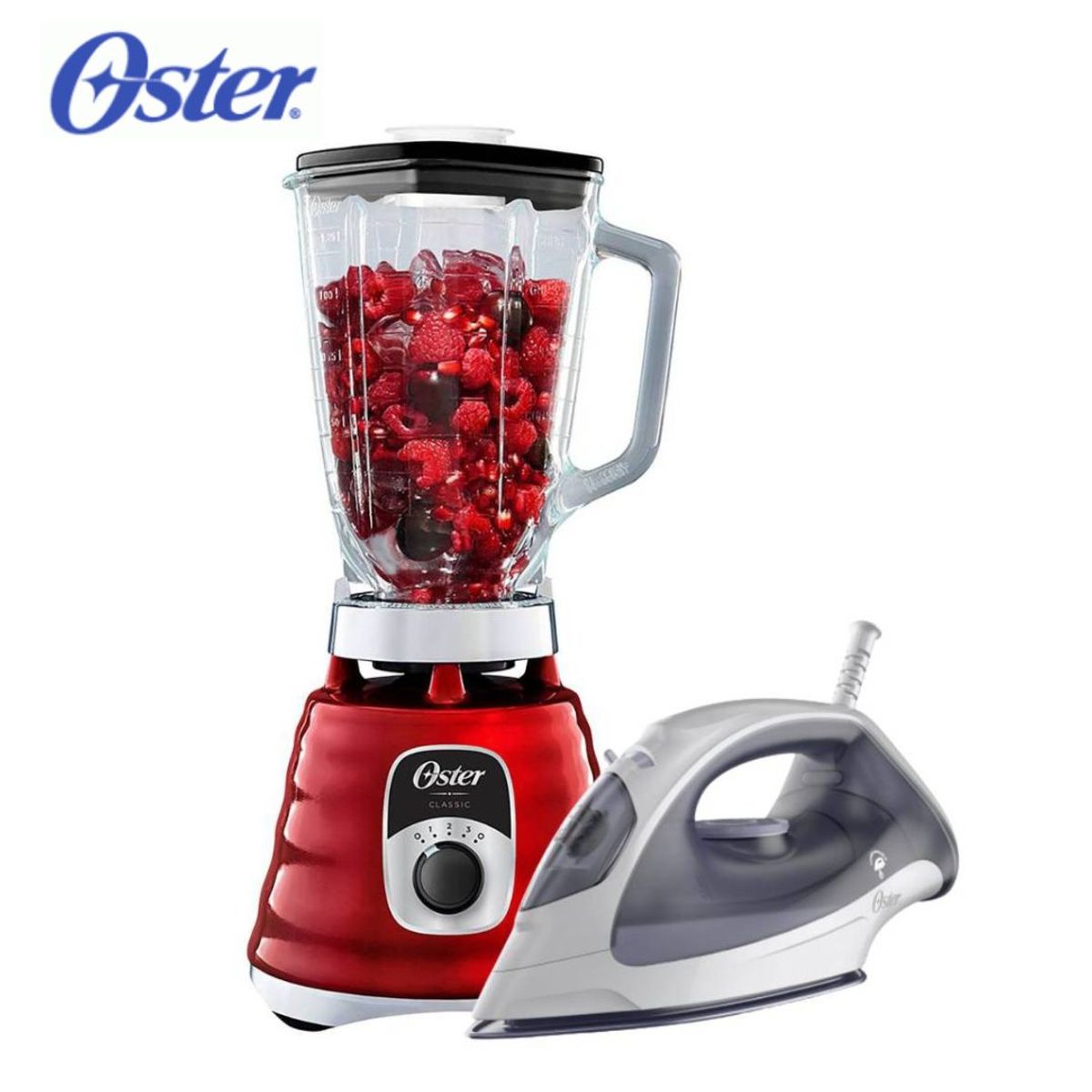 OSTER - COMBO OSTER Licuadora Clásica 700W Roja Plancha A Vapor