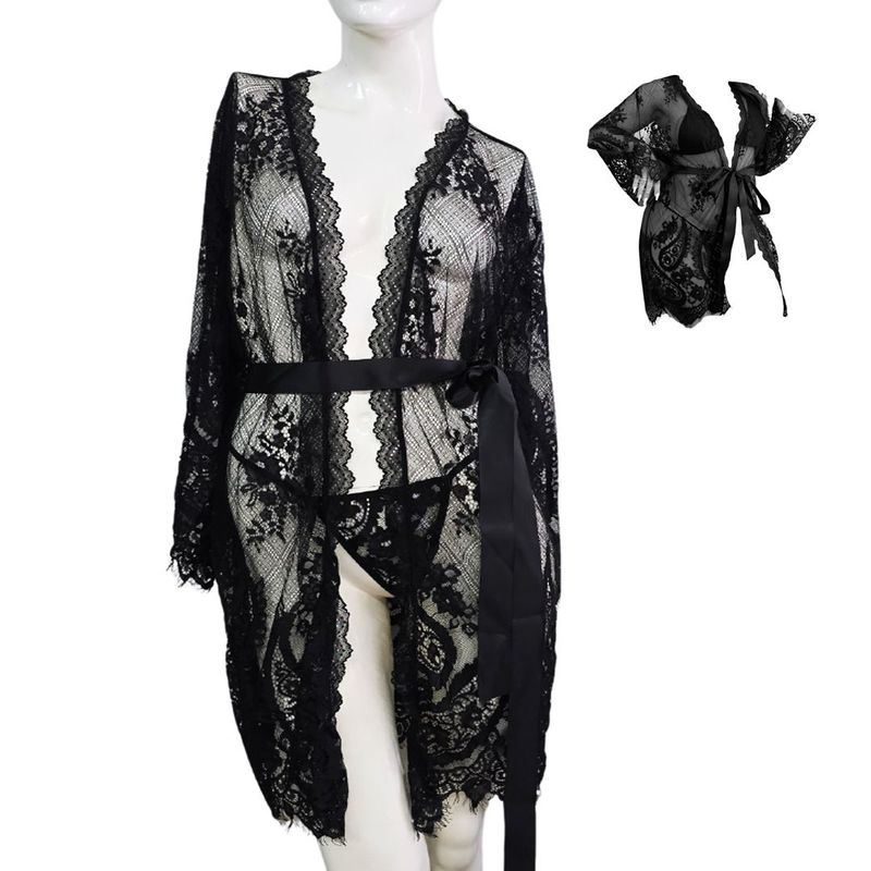 GENERICO - Bata Negro Lencería pluss size Salida de Playa