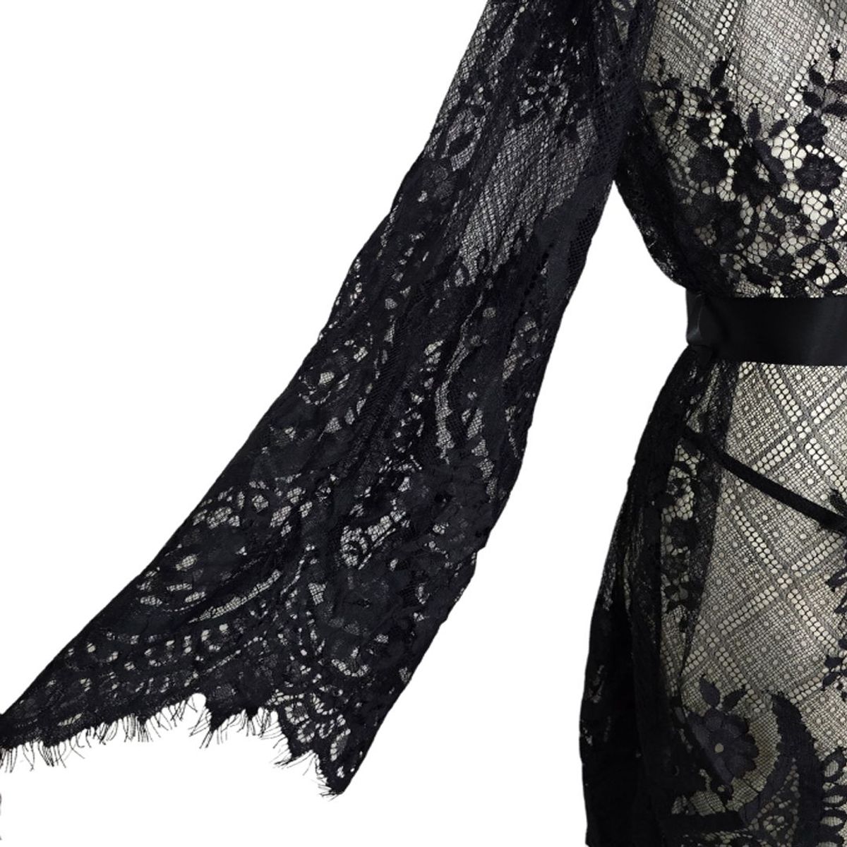 GENERICO - Bata Negro Lencería pluss size Salida de Playa