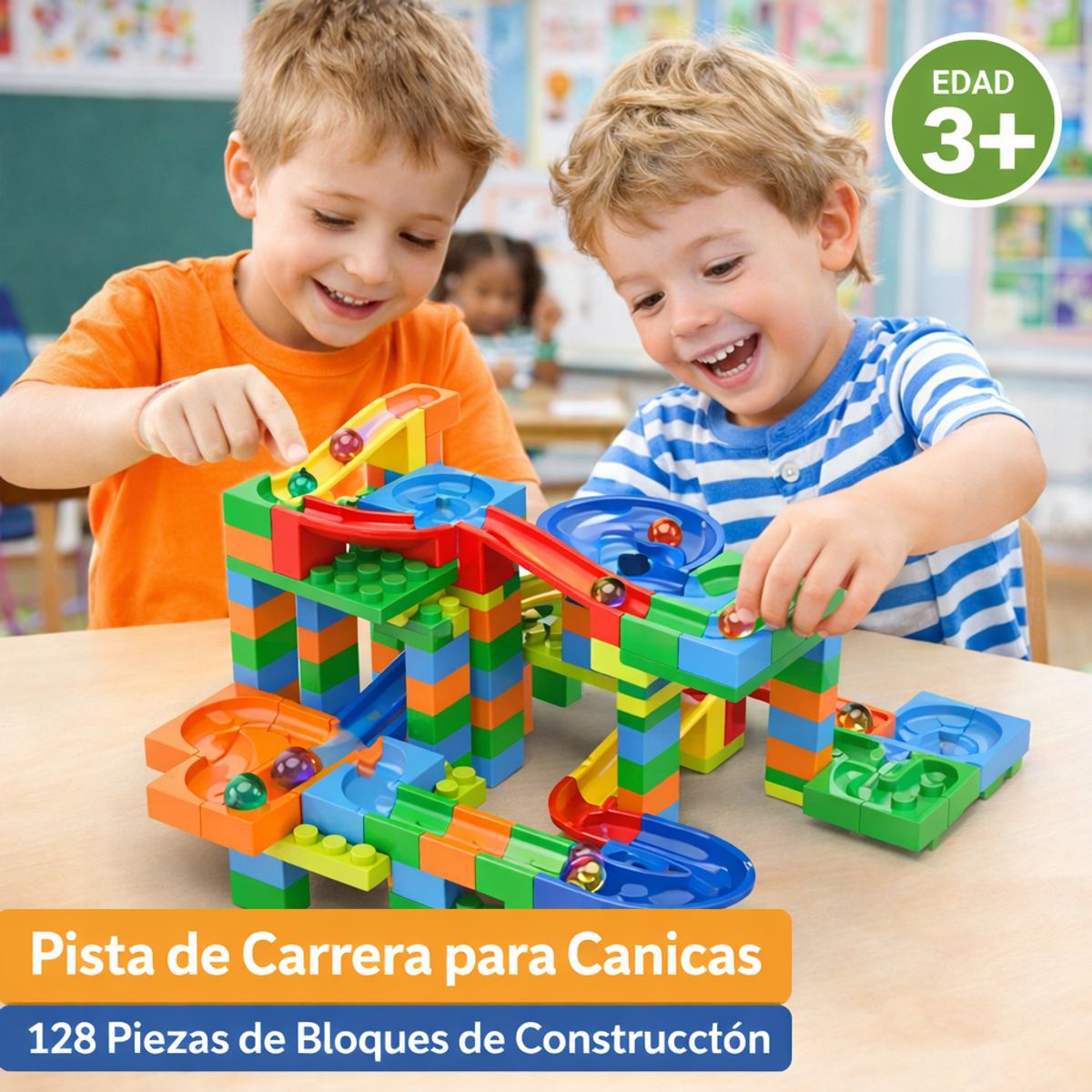 GENERICO - Pista de carrera para canicas didáctica 128 Piezas juego de construcción educativo Niños 3+