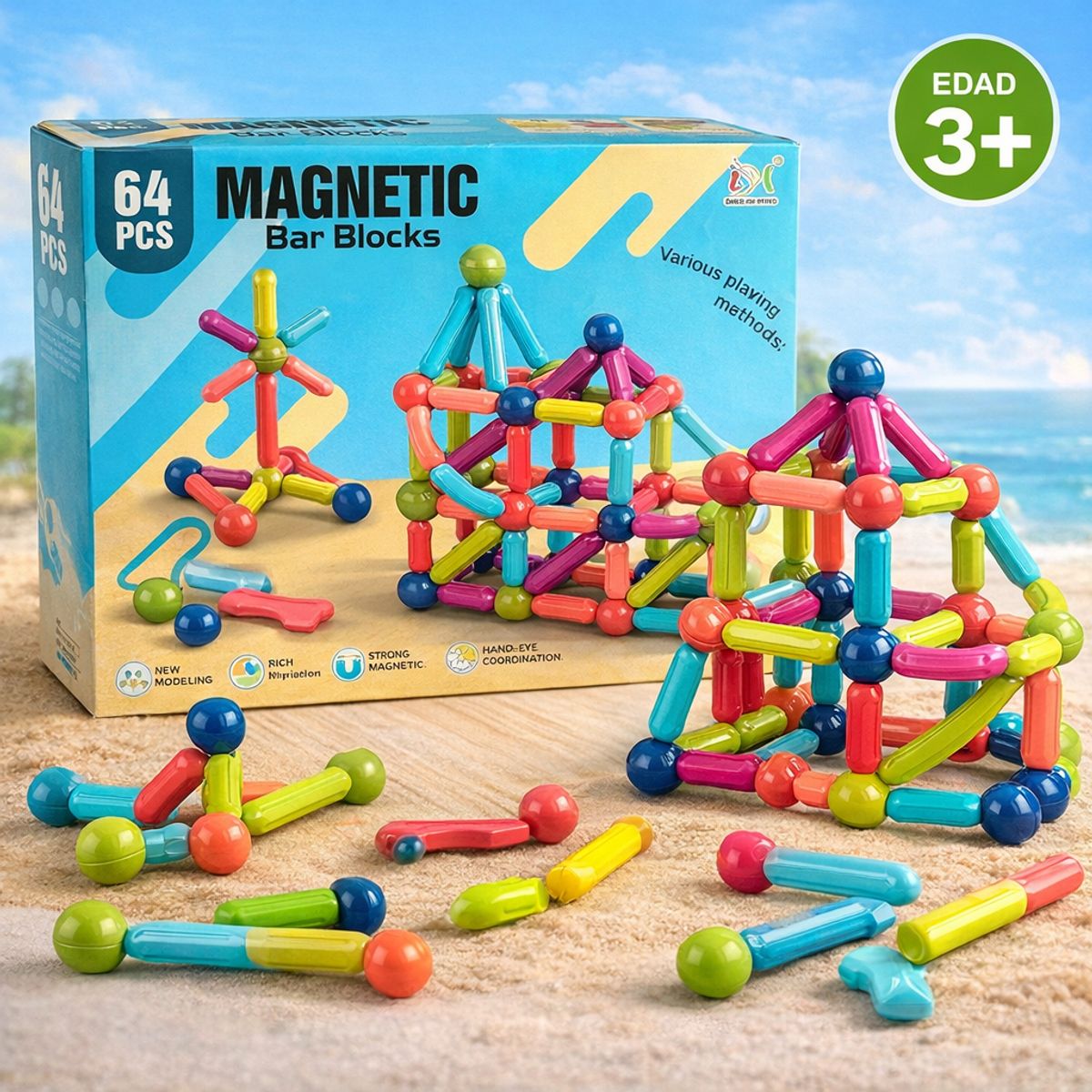 GENERICO - Juego de construcción magnético educativo 64 piezas material didáctico escolar Niños 3+