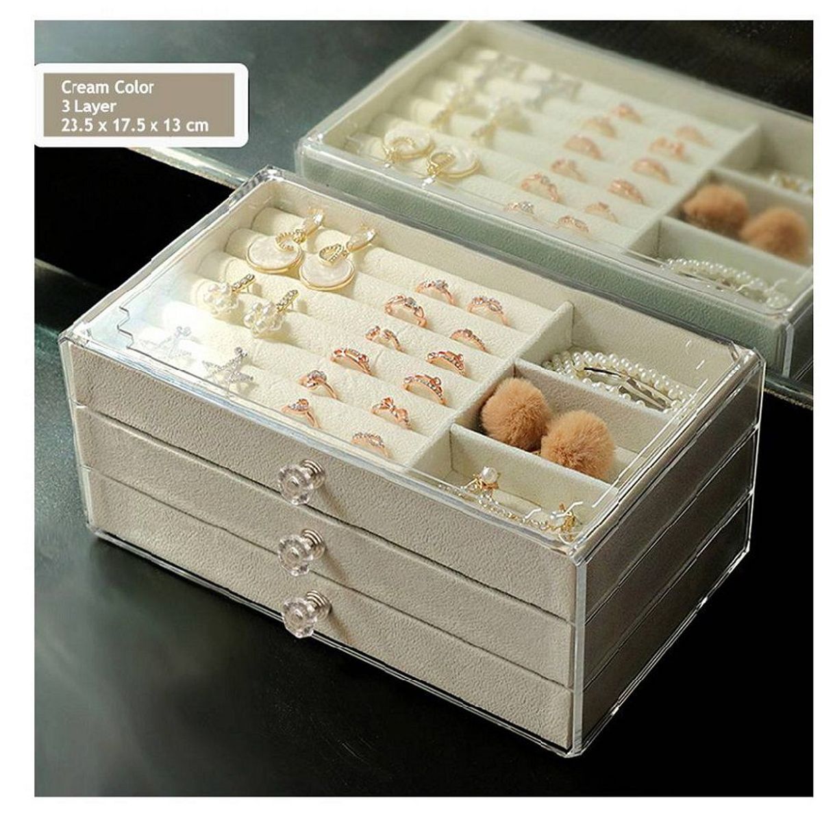 GENERICO - Joyero Organizador De Joyas Cofre Pulseras Relojes 3 Niveles Beige