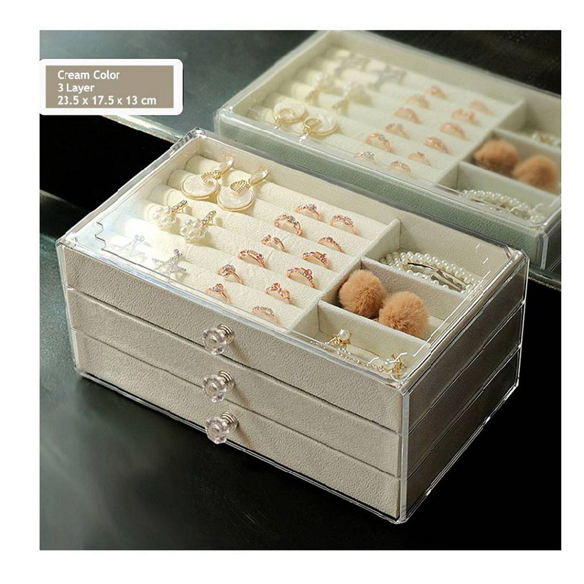 GENERICO - Joyero Organizador De Joyas Cofre Pulseras Relojes 3 Niveles Beige