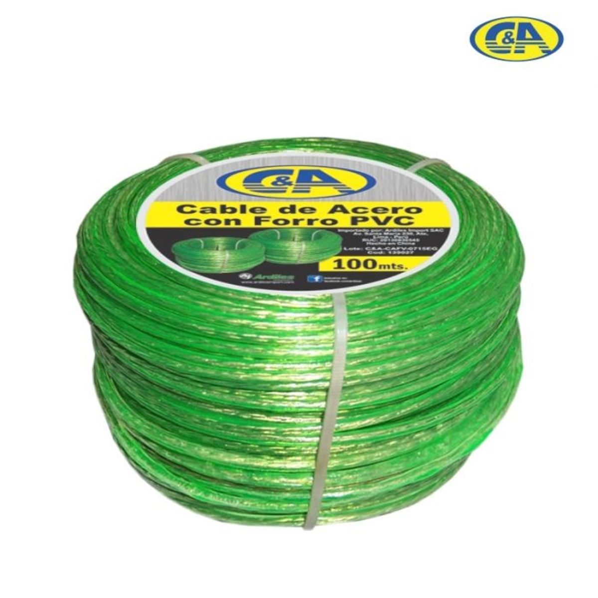 C AND A TOOLS - CABLE DE ACERO CON FORRO VERDE 100 METROS