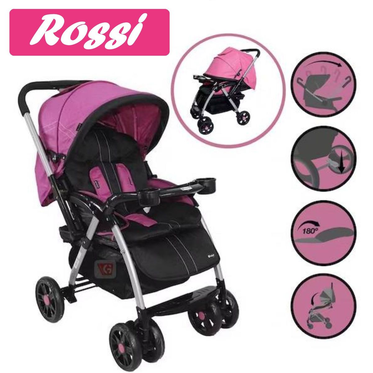 EBABY - Coche Cuna Reclinable Mango ReversibleAsientoAcolchado Rossi