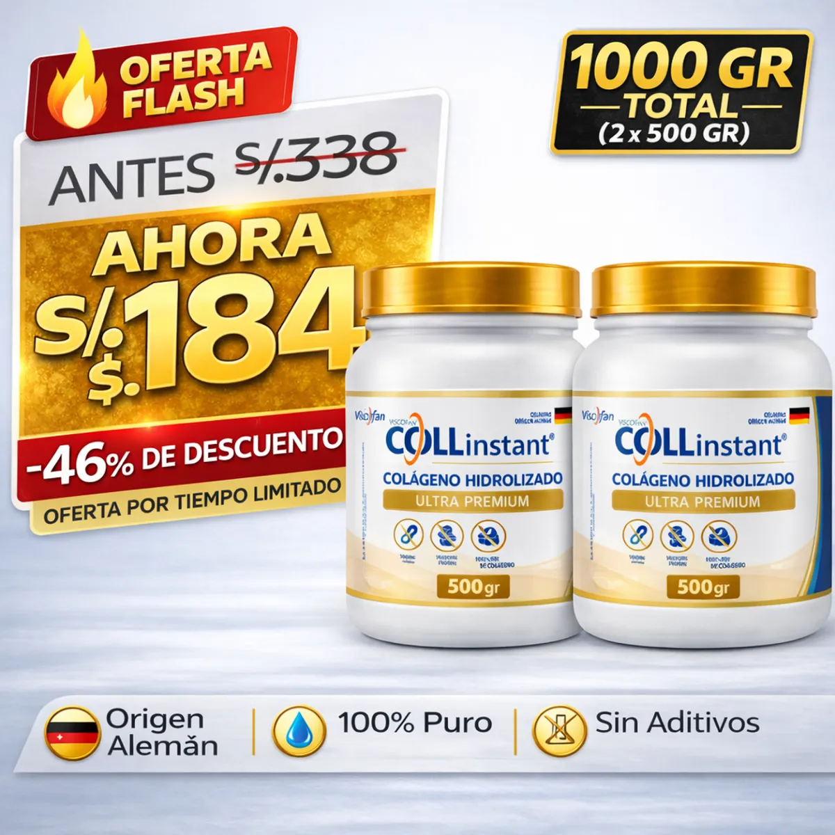 VISCOFAN COLLINSTANT - Colágeno Hidrolizado Alemán Ultra Premium Pack 2×1 COLLinstant® Fórmula Premium de Alta Biodisponibilidad