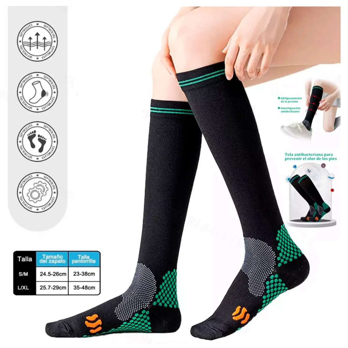 GENERICO - Medias de Compresión para Varices Faja de Pantorrilla Arco Talón S y M